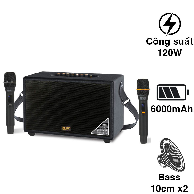 Loa Neko NK900, 120W, Bass 10cm, Bluetooth 5.0, Kèm 2 Micro (có sẵn pin cho mic và có thể sạc lại) Loa Neko NK900, 120W, Bass 10cm, Bluetooth 5.0, Kèm 2 Micro (có sẵn pin cho mic và có thể sạc lại)